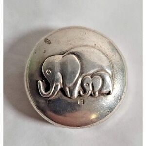 Silver Tone Elephant Family Round‎ Metal Trinket Pill Box Small Keepsake Holder